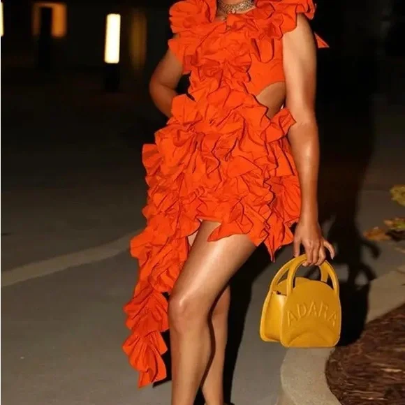 Elegant Ruffle Statement Mini Dress – Off-Shoulder Layered Halter Cocktail Dress - Picture 8 of 13